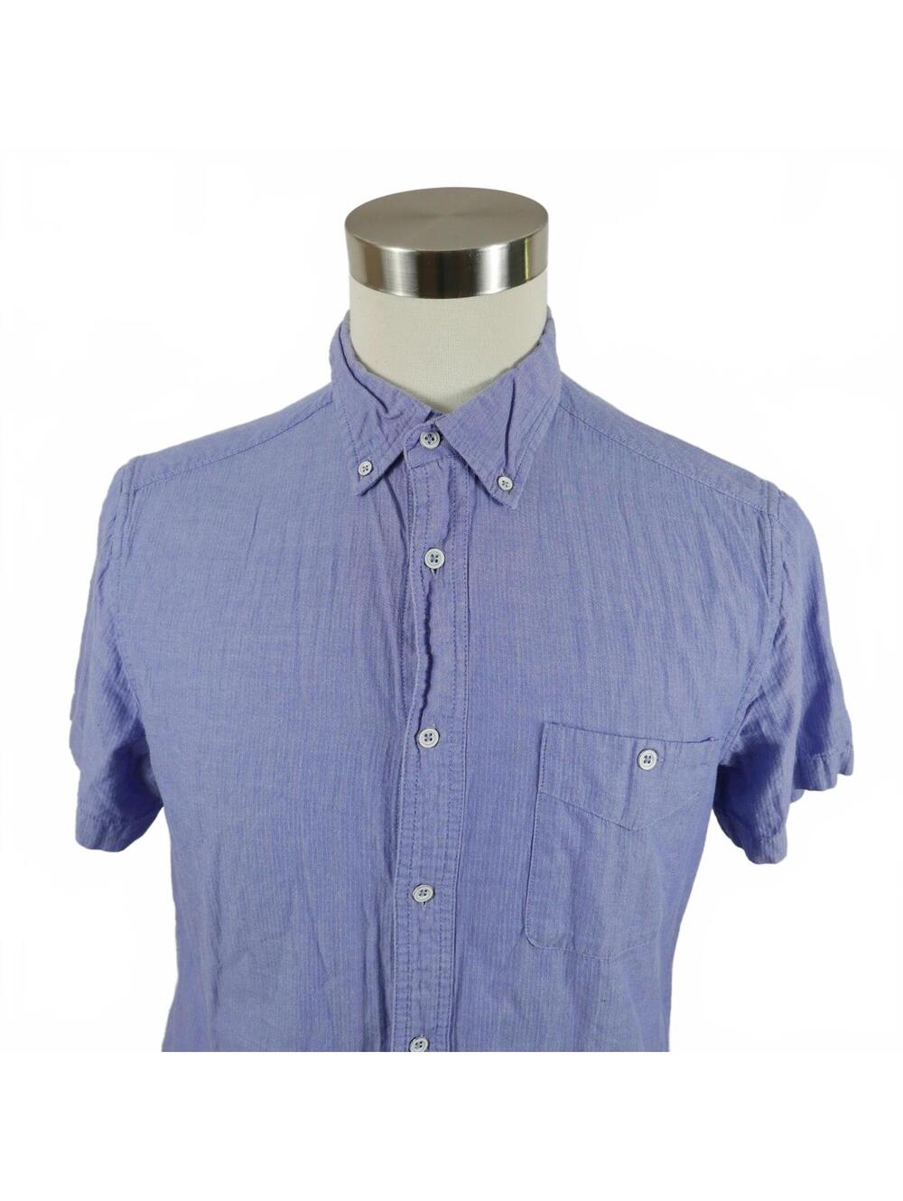 PD&C Mens Cotton SS Button Down Light Blue Casual Dress Pocket Shirt Medium